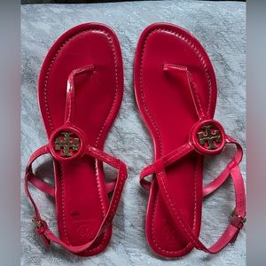 Tory Burch flat sandals in patent red